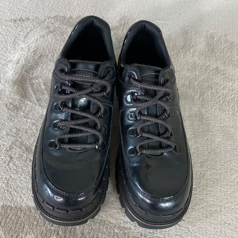Skechers Jammers Patent Leather Womens Size 7.5 Cool Black Lug Sole - Picture 8 of 10